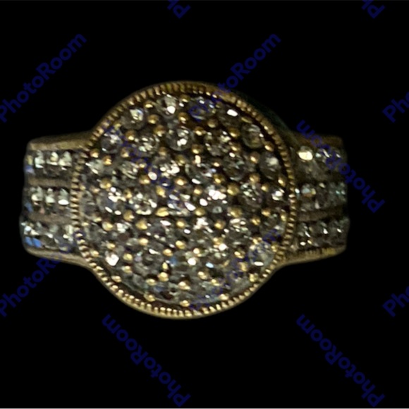 Heidi Daus Belgium Disc Crystal Brass Tone Champagne Cocktail Ring Size 6 - Picture 2 of 6